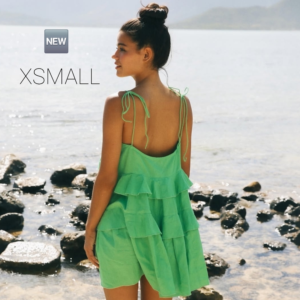 🆕️ NEW Cousin The Label Women's tiered & Ruffle mini  Dress in Green - XSMALL